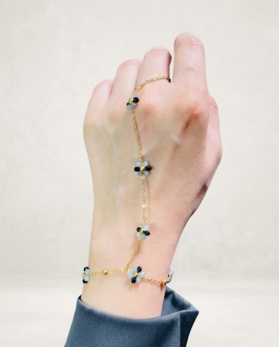 Black & Gray Floral Hand Chain Bracelet
