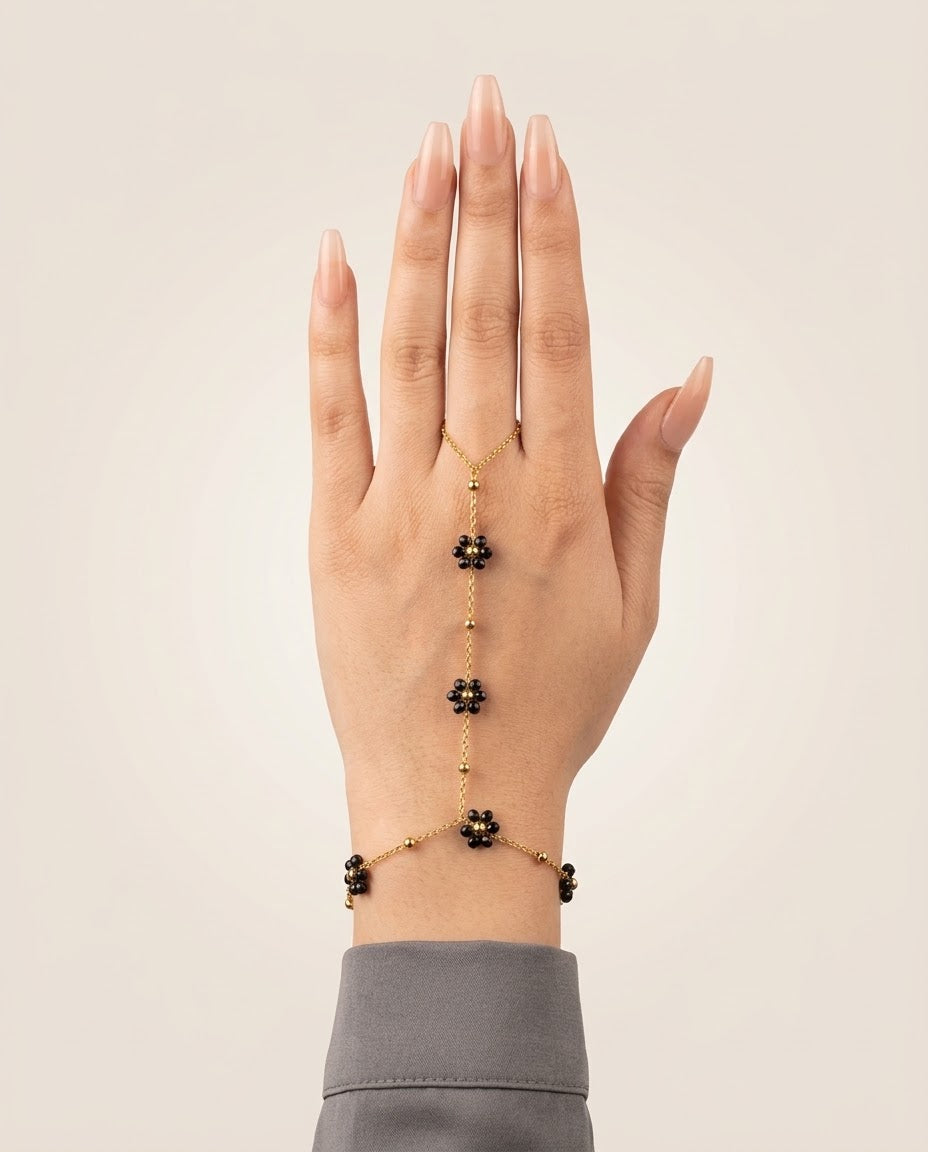 Black Floral Hand Chain Bracelet