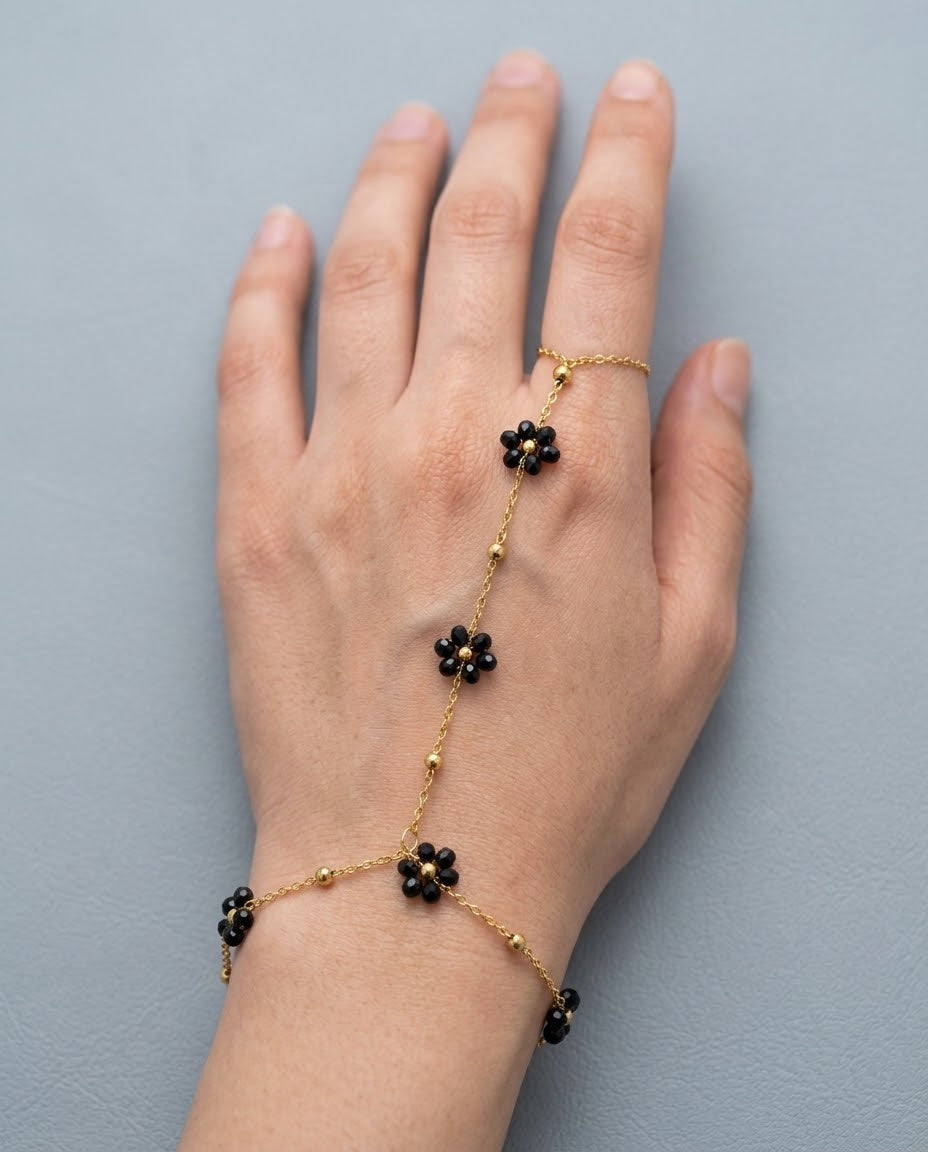 Black Floral Hand Chain Bracelet