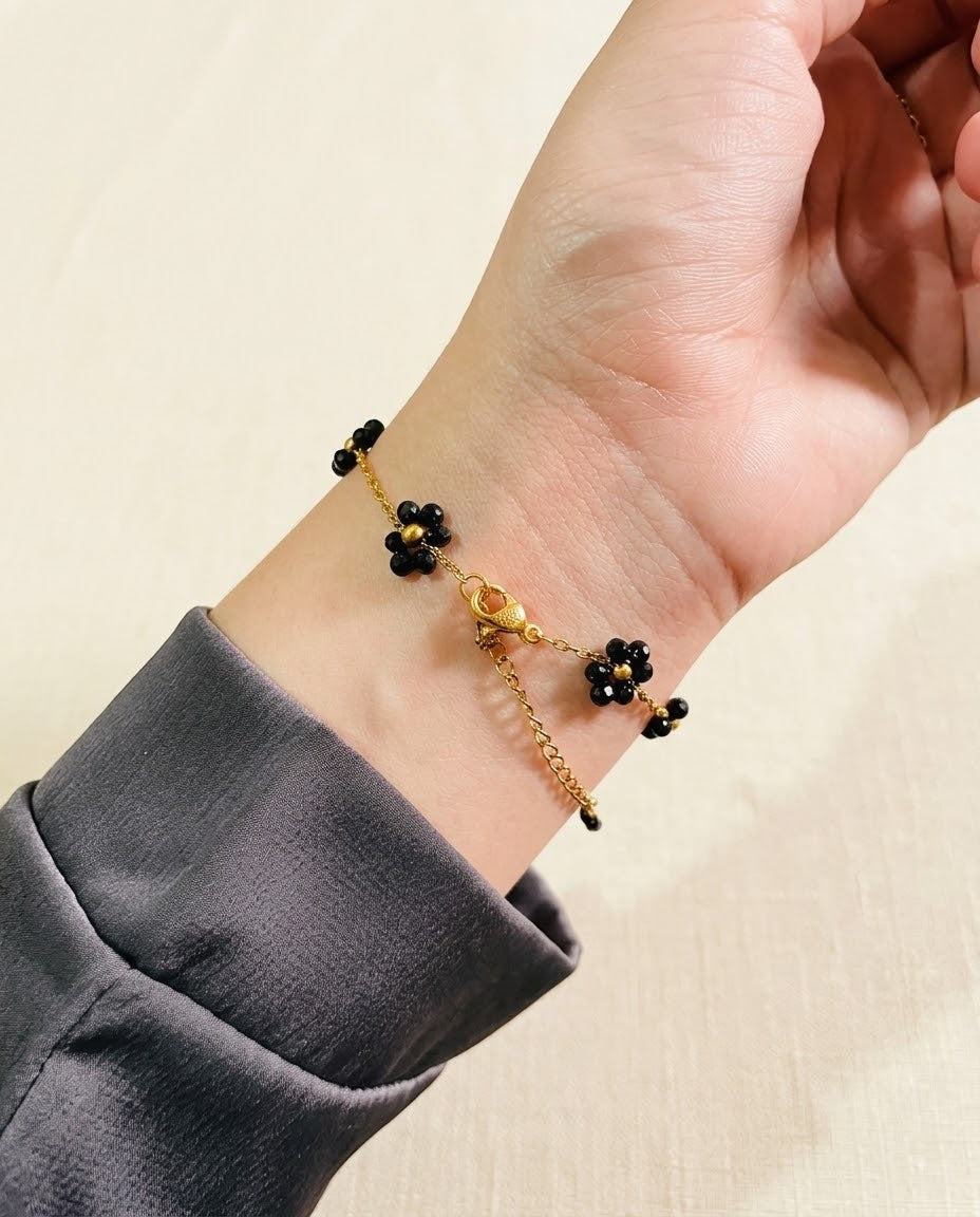 Black Floral Hand Chain Bracelet