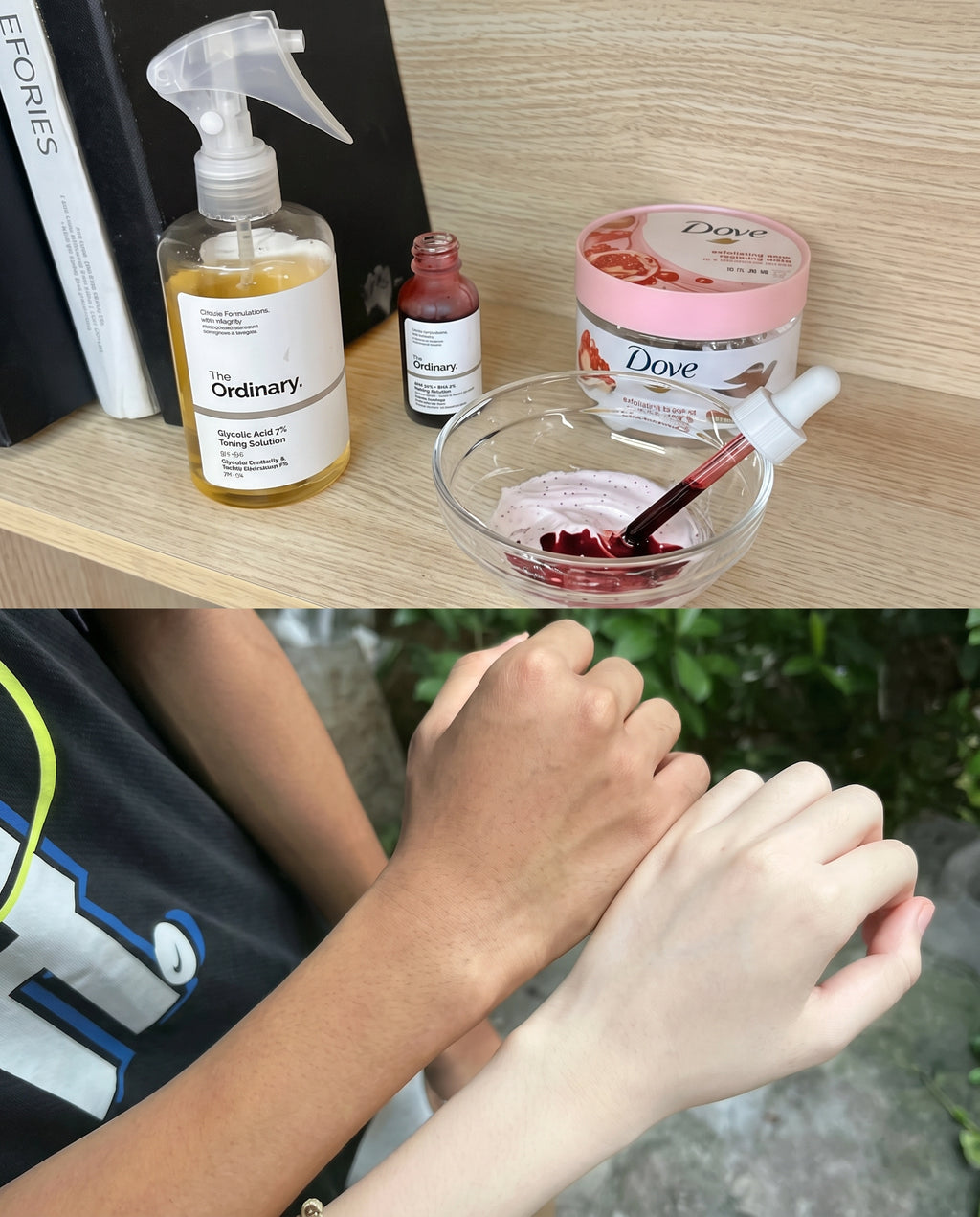 Complete Glow & Exfoliation Skincare Combo – The Ordinary Glycolic Acid Toner + AHA BHA Peeling Solution + Dove Deep Moisture Cream