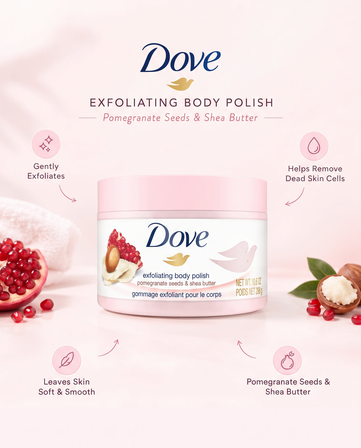 Dove Exfoliating Body Scrub – Pomegranate Seeds & Shea Butter