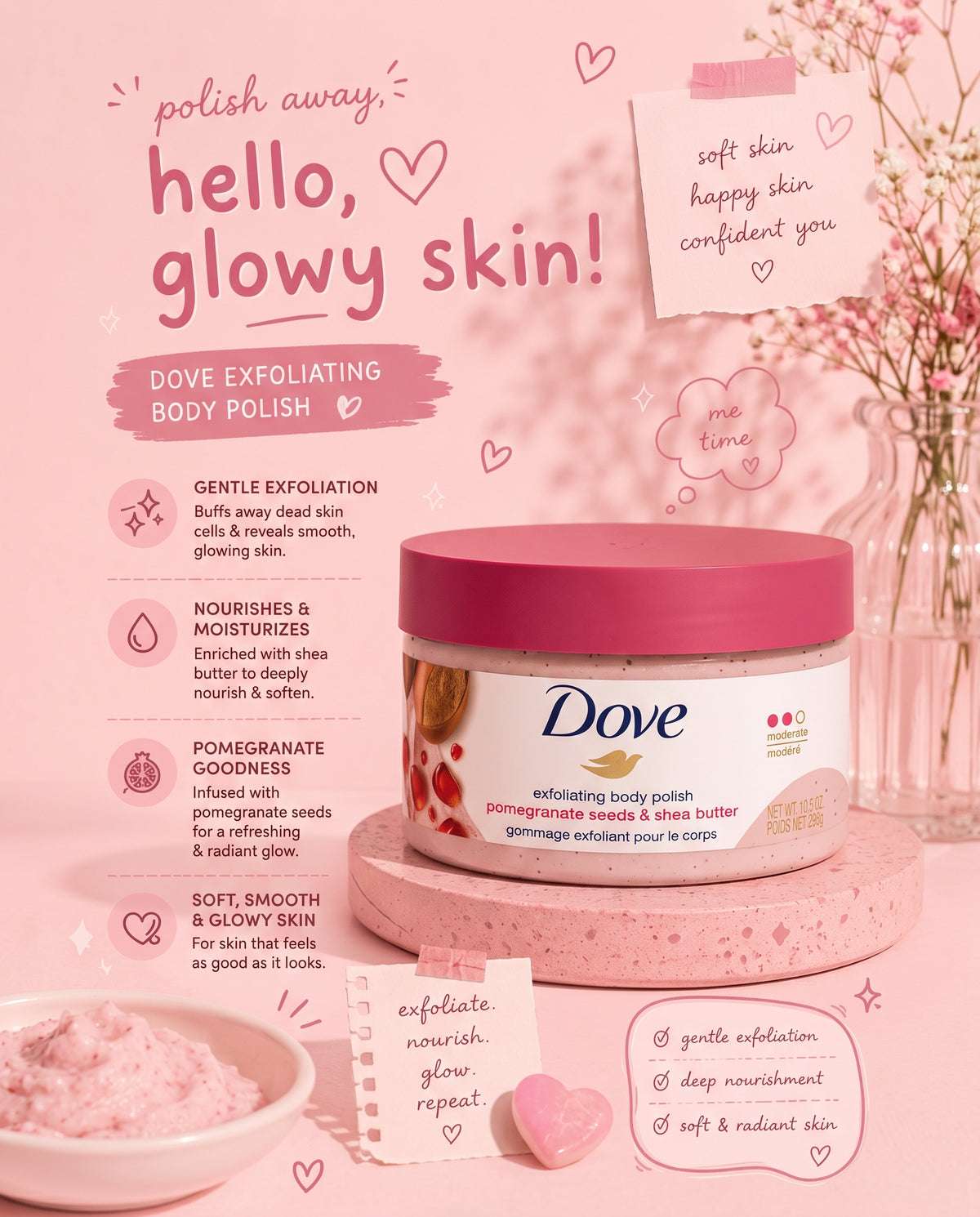 Dove Exfoliating Body Scrub – Pomegranate Seeds & Shea Butter