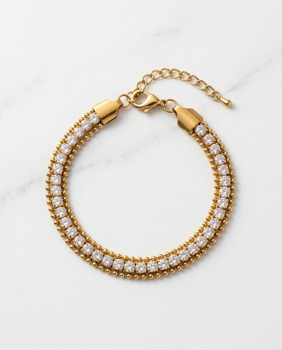 Gold-Tone Crystal Tennis Bracelet