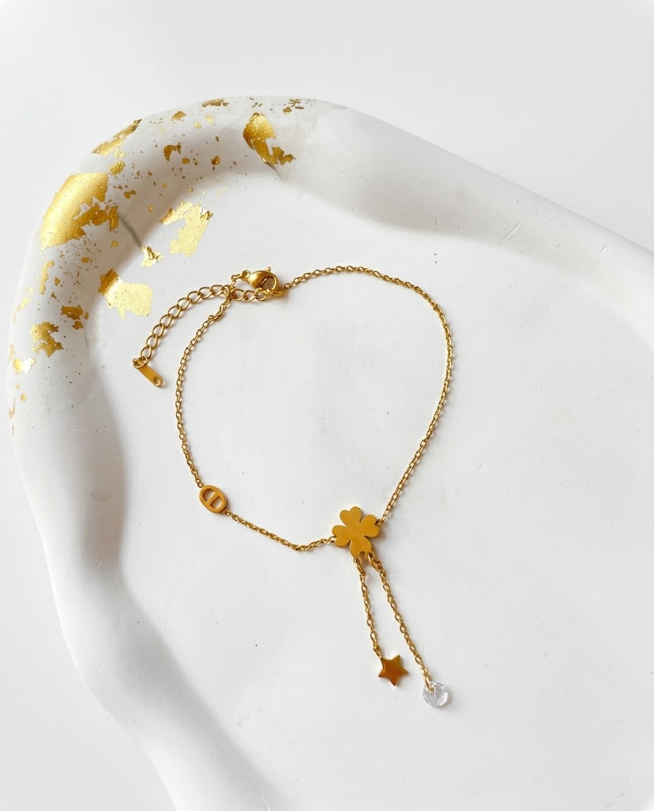 Gold-Tone Flower Charm Bracelet