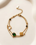 Gold-Tone Green Clover Layered Bracelet