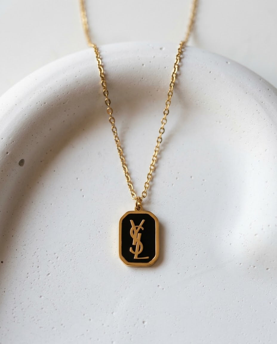 YSL Gold & Black Statement Pendant Necklace
